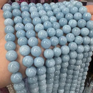 Light blue round natural stone loose beads for DIY handmade bracelets jewelry making supplies wholesale