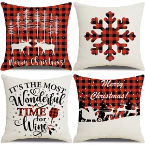 Christmas buffalo plaid pillow covers set of 4 holiday decorative sofa cushion cases