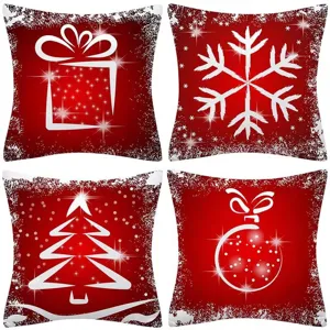 Christmas pillow covers set of 4 red decorative cushion cases for winter holiday home sofa decor.