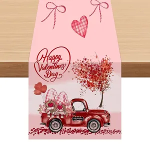 Valentine's Day table runner pink linen fabric farmhouse rustic home party decor 70 inch
