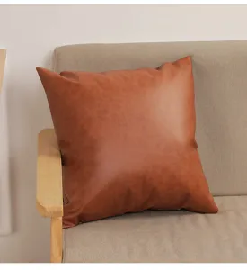 Brown faux leather throw pillow sofa cushion modern home decor comfortable pillowcase