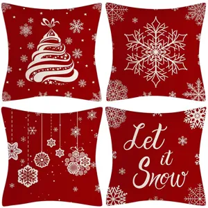 Christmas decorative throw pillow covers set featuring festive red and white holiday prints.