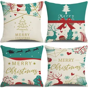 Christmas throw pillow covers set 4pcs festive linen cushion decorative sofa home holiday decor.