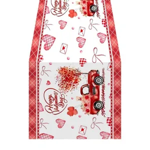 Valentine's Day table runner red truck heart linen table decor for party home festival