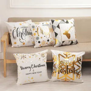 Christmas Bronzing Pillow Cover Soft Polyester Decorative Cushion Cover Square Xmas Elk Snowflake Home Sofa Decor