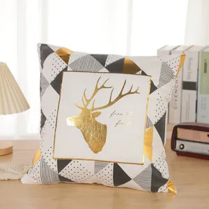 Geometric gold foil deer throw pillow cover soft cushion case for home sofa decoration