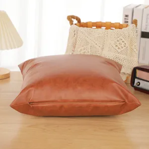 Brown PU leather throw pillow cover square cushion case for home sofa and office decor