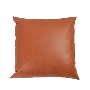 Brown faux leather throw pillow cover square decorative cushion for sofa bedroom home decor