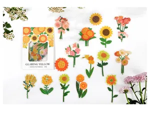 Floral PET sticker pack detail view, showing various colorful plant and flower designs for journaling.