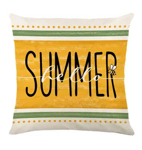 Summer sunflower theme decorative throw pillow cover, cute bee letter print square cushion.