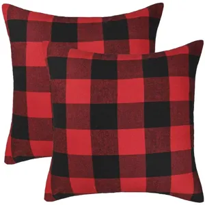 Red and black buffalo plaid throw pillow cover set, classic checkered cushion case for sofa.