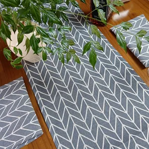 Grey geometric pattern table runner linen cloth table flag home kitchen decor setting details