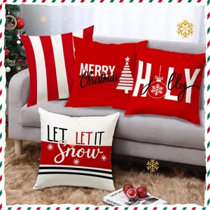 Christmas Red And White Striped Pillow Cover Festive Snowflake Letter Decorative Cushion Cover For Home Sofa Bed