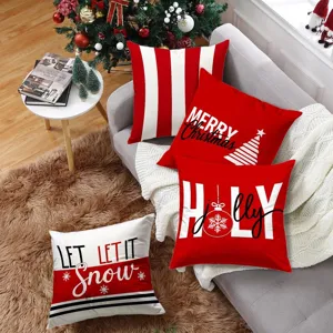 Christmas red and white striped throw pillow covers set festive living room home decor