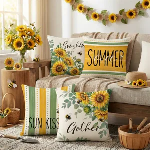 Sunflower Pillow Cover Without Core Floral Letter Print Throw Pillow Case For Sofa Bedroom Home Decor