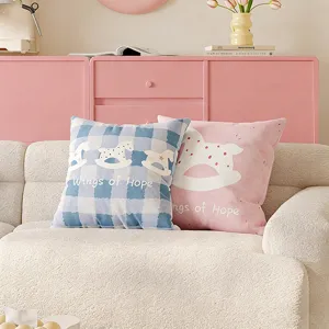 Cream Style Living Room Sofa Pillow Cute Rocking Horse Plaid Print Cushion Cover With Without Insert Home Decor