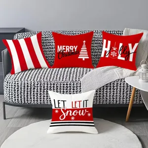 Christmas red and white striped throw pillow covers set of four on modern sofa setup main view