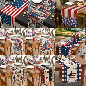 American Independence Day Table Runner Linen Striped Star Tablecloth Party Home Dining Table Decoration