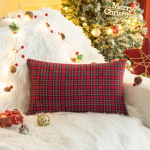 Weihnachten rot grün karierter Kissenbezug, gemütlicher Sofakissenbezug für Schlafzimmer.