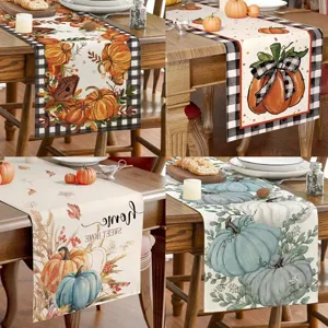 Camino de Mesa de Calabaza de Cosecha de Otoño Acción de Gracias Mantel de Lino Rústico Decoración del Hogar