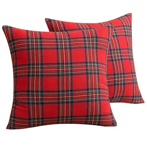 Weihnachten rot und grün karierte Kissenbezüge, 2er Set dekorative Kissenhüllen für das Sofa.