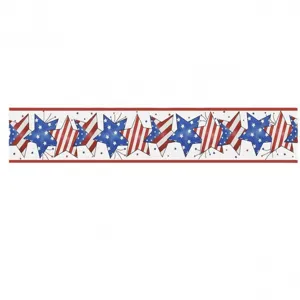American patriotic table runner with watercolor stars and stripes for Independence Day.