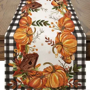 Camino de mesa de otoño calabaza cuadros decoracion de comedor festiva 180cm