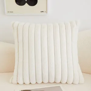 White striped plush throw pillow for couch sofa living room bed fluffy decorative cushion