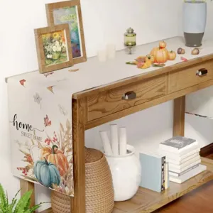 Camino de mesa de lino otono calabaza, estampado decoracion para mesa de comedor de casa.