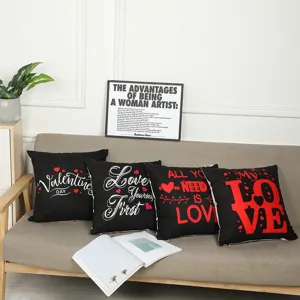 Valentine S Day Polyester Pillow Cover Modern Minimalist Letter Heart Printed Square Cushion Case For Sofa Bed
