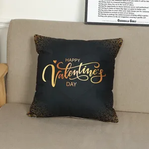 Black Valentine's Day decorative pillow cover featuring gold elegant typography for home decor.