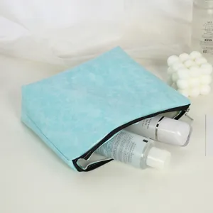 Light blue cosmetic bag waterproof zipper makeup pouch portable travel toiletry storage case
