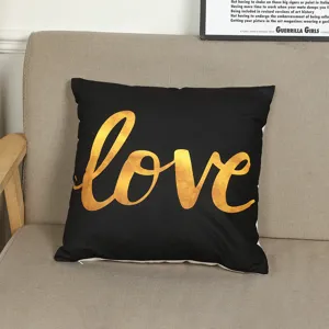 Black and gold love pattern decorative cushion cover, modern minimalist sofa pillow slip case.
