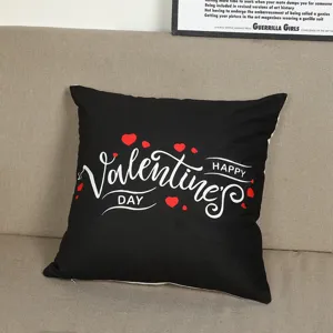 Valentine's day decorative pillowcase with heart print, modern black sofa cushion cover for home.