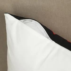 Close-up detail shot of modern minimalist decorative pillow cover zipper and inner lining.