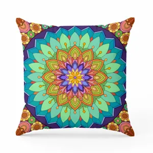 Bohemian mandala throw pillow cover, vibrant colorful geometric pattern cushion case for home sofa.