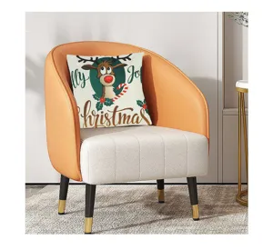 Christmas throw pillow cover with cute reindeer graphic and festive text, ideal for holiday sofa decor.