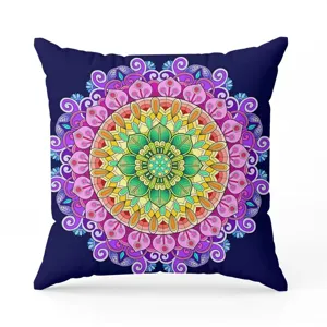 Bohemian mandala throw pillow cover, vibrant colorful geometric cushion case for sofa decor.