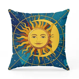 Bohemian sun and moon throw pillow cover, vintage celestial mandala cushion case for sofa.
