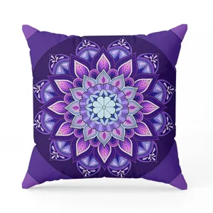 Purple mandala pattern throw pillow cover, bohemian style decorative cushion case for sofa.