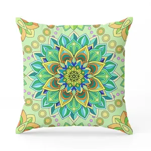 Mandala pattern throw pillow cover detail, bohemian style home decor cushion cover for sofa bed.