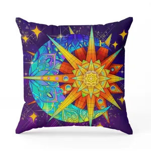 Bohemian sun and moon throw pillow cover, mandala stained glass style decorative cushion cover.