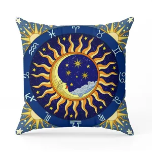 Bohemian celestial throw pillow cover with sun moon and zodiac signs for home sofa decor