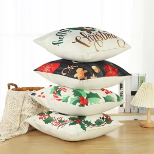 Christmas throw pillow covers set, festive linen cushion case for sofa home decor holiday gift