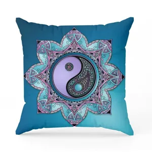 Close-up detail shot of bohemian mandala pattern throw pillow cover for room decor.
