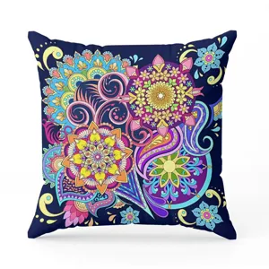 Bohemian mandala throw pillow cover, vibrant colorful floral design for home sofa bed decor.