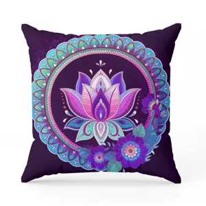 Bohemian mandala lotus throw pillow cover, vibrant purple cushion case for sofa bedroom