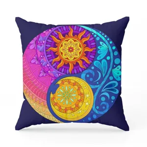 Bohemian mandala throw pillow cover, vibrant sun moon cushion cover for sofa bed home decor.