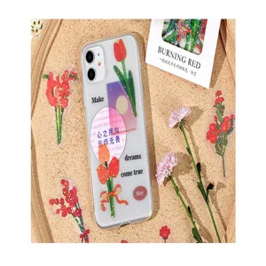 Detailed shot of PET floral stickers and decorated phone case, perfect for journaling and crafts.