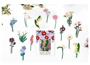Decorative floral PET stickers pack, botanical scrapbooking sticker set for crafts.